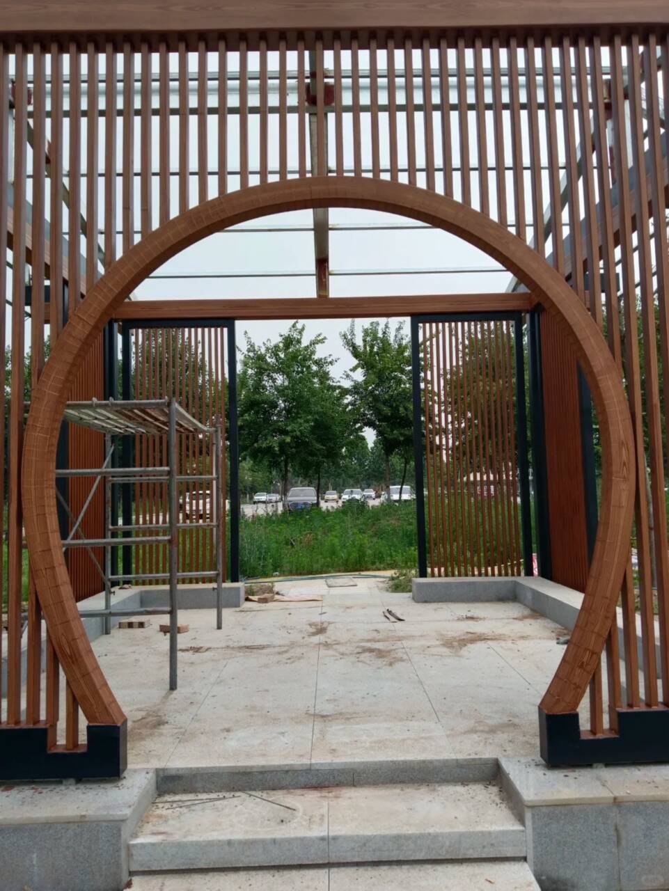 河南三门峡方钢圆管木纹漆施工价格#铁艺花架#仿古建筑#凉亭廊架