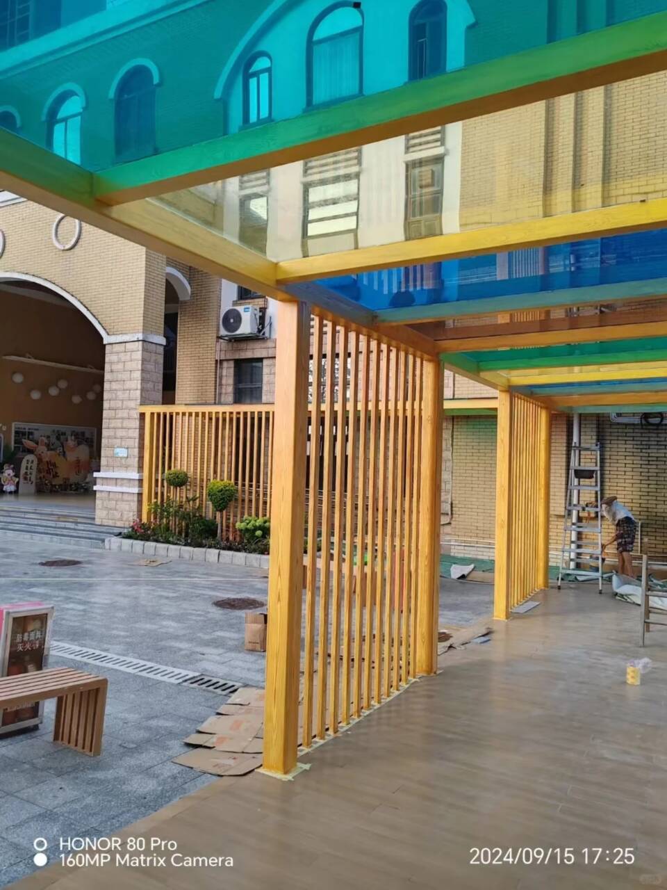 水性环保木纹漆施工价格#钢结构金属面#凉亭花架#仿古建筑