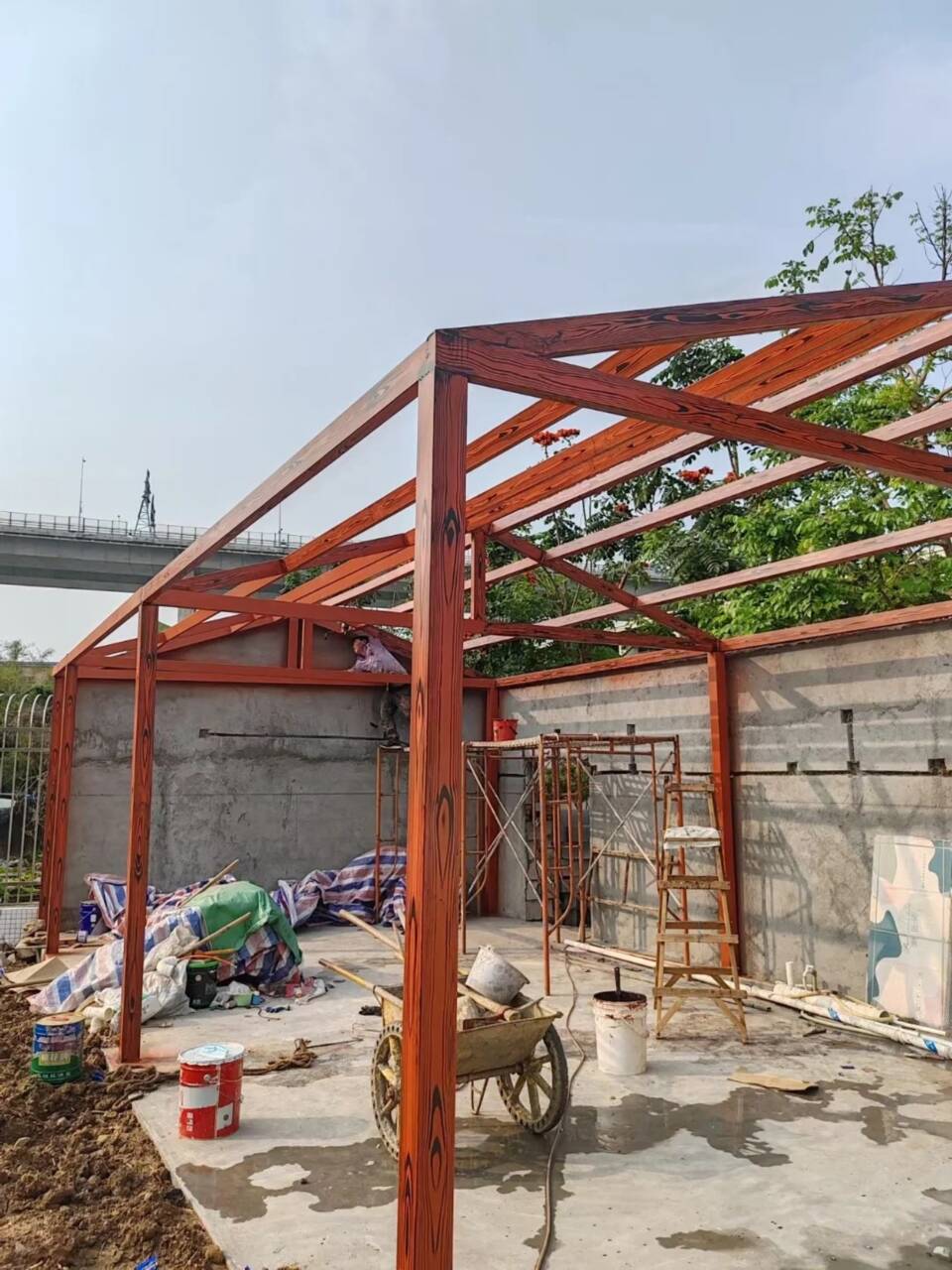 水性环保木纹漆多少钱一公斤#廊架长廊#凉亭花架#栈道护栏采购无忧