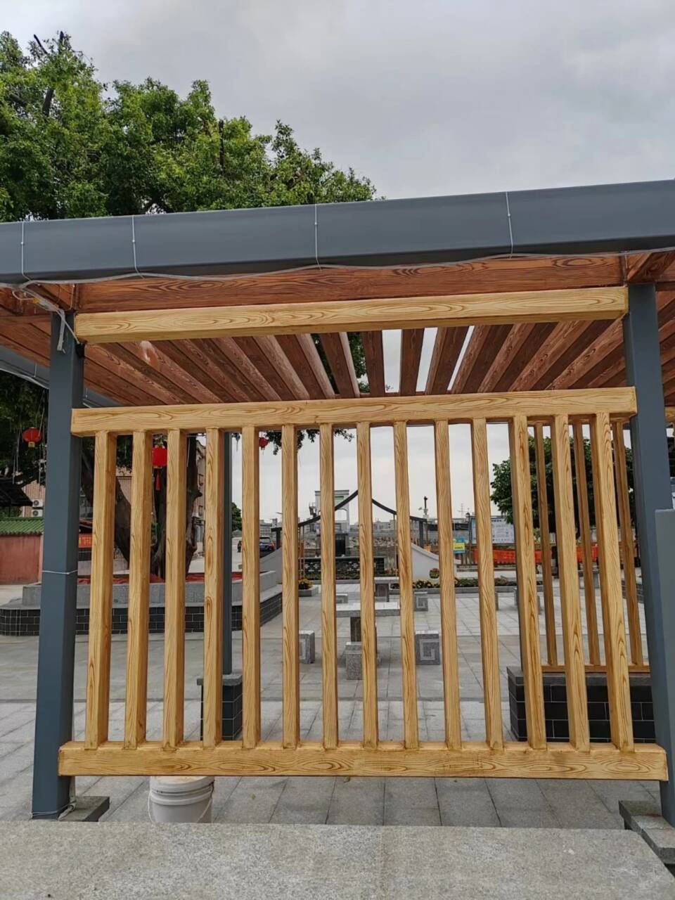 河南商丘铝合金木纹漆施工多少钱#铁艺花架#仿古建筑#凉亭廊架