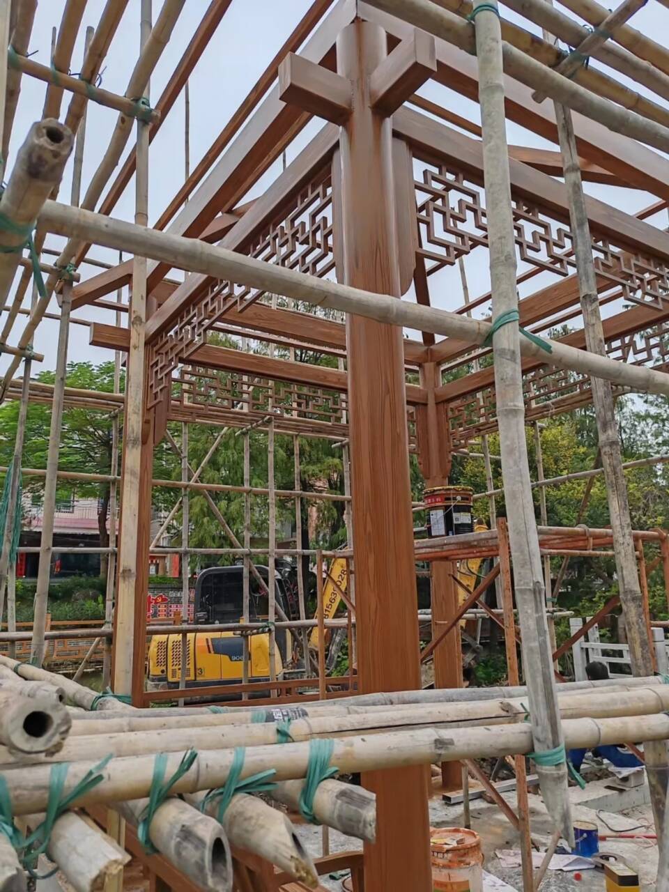 山东内外墙木纹漆施工价格#铁艺花架#仿古建筑#凉亭廊架