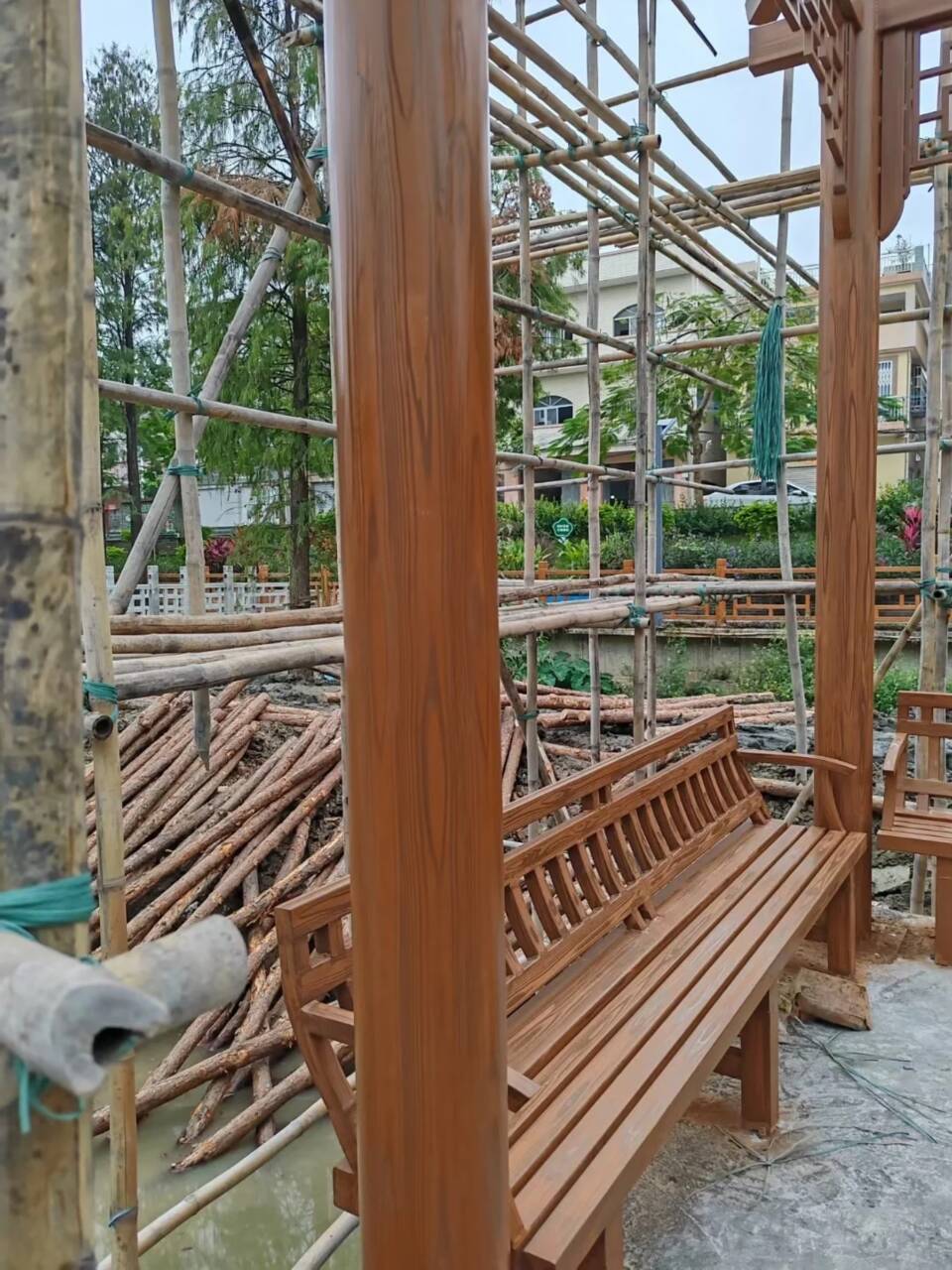 江苏生态复古木纹漆批发价格#铁艺花架#仿古建筑#凉亭廊架