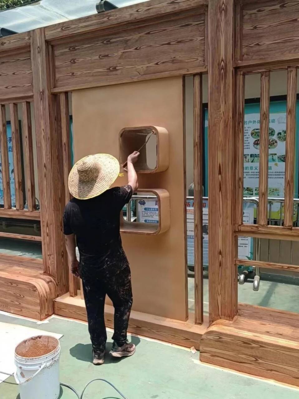 钢结构金属面木纹漆包工包料#不锈钢#长廊花架#廊架护栏